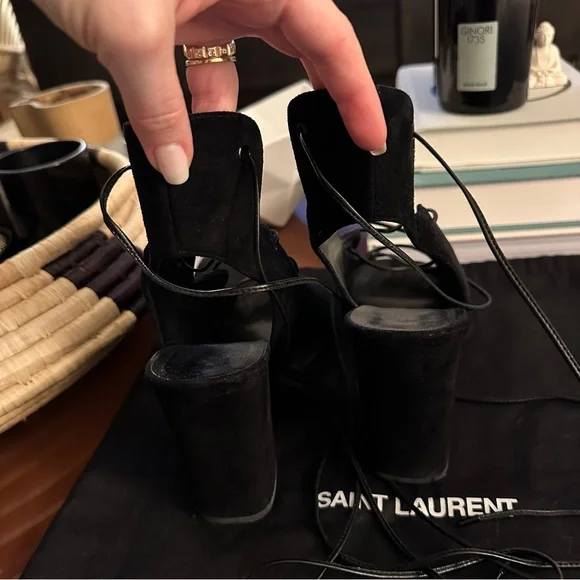 Saint Laurent Babies Black Lace-Up Suede Sandals 37.5 - Picture 5 of 6